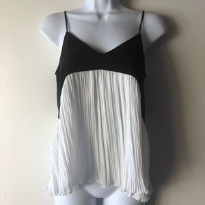 Zara Basic White and Black Pleated Tank Blouse XS